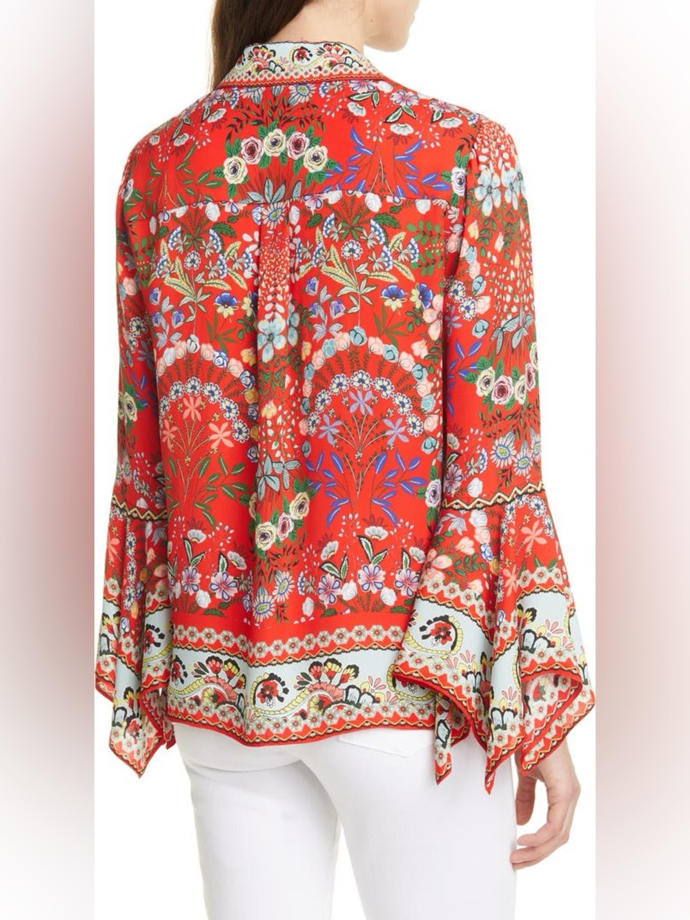 Alice + Olivia Randa Mix Floral Trumpet Sleeve Blouse Small - Picture 2 of 7